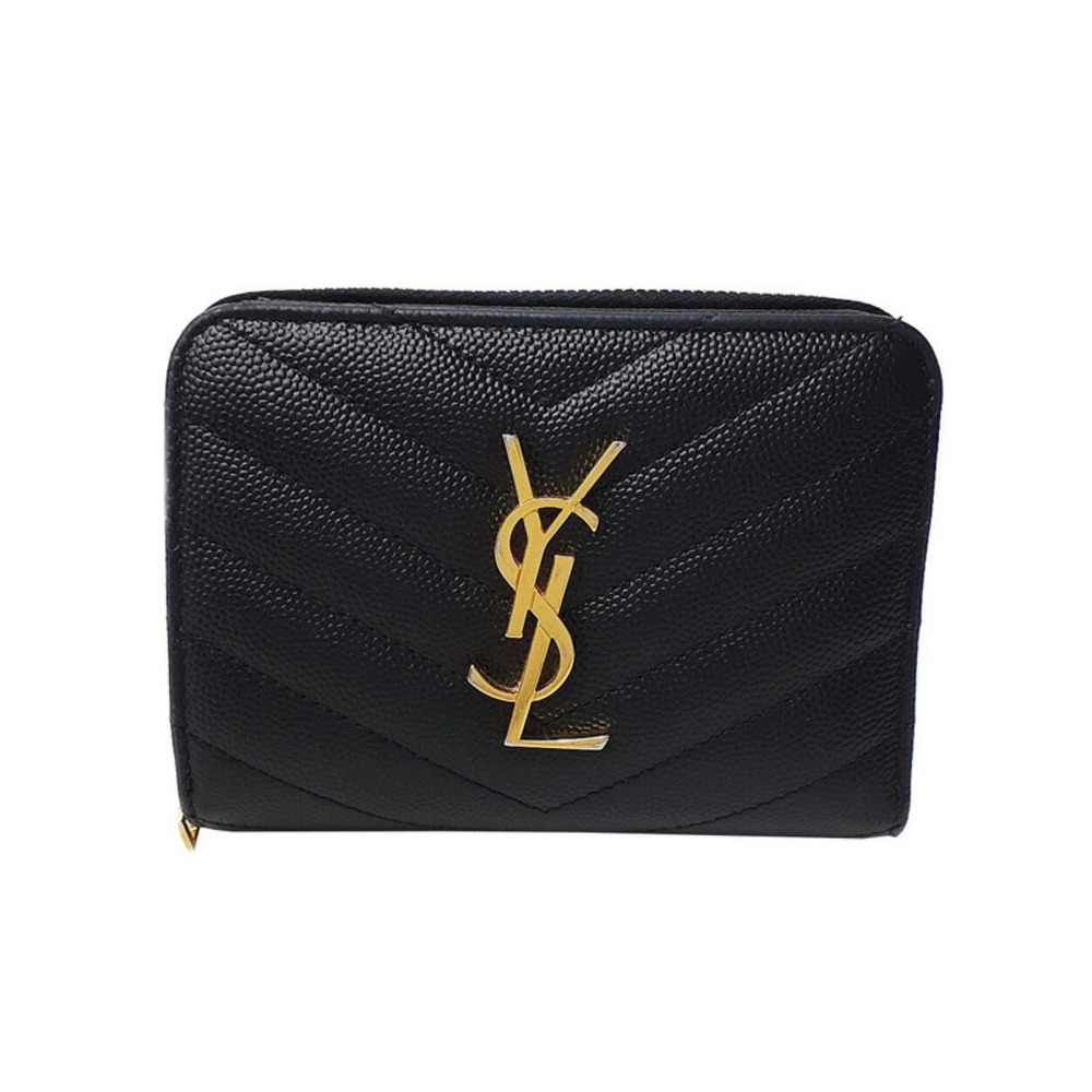 SAINT LAURENT Paris Monogram Compact Zip Around Wallet Short
